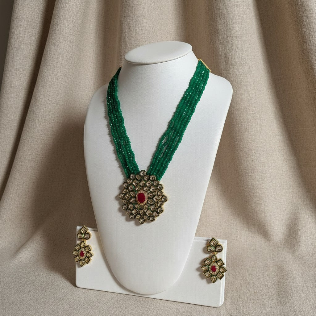 Neetu Long Beaded Mala Necklace (ST127) (Green)