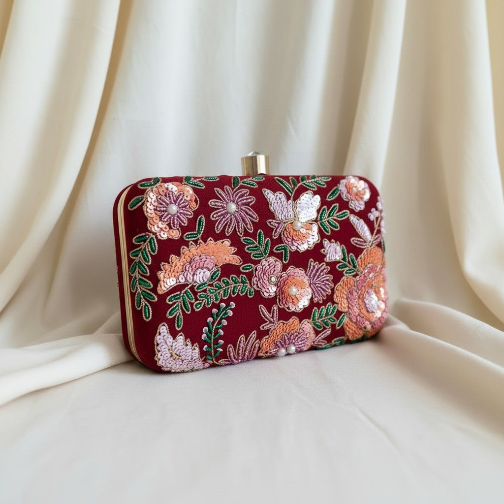 Rehmat Rectangular Maroon Clutch (ST1169)