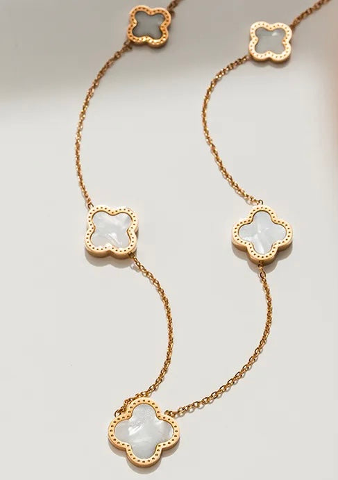 Gold White 4 Leaf Necklace