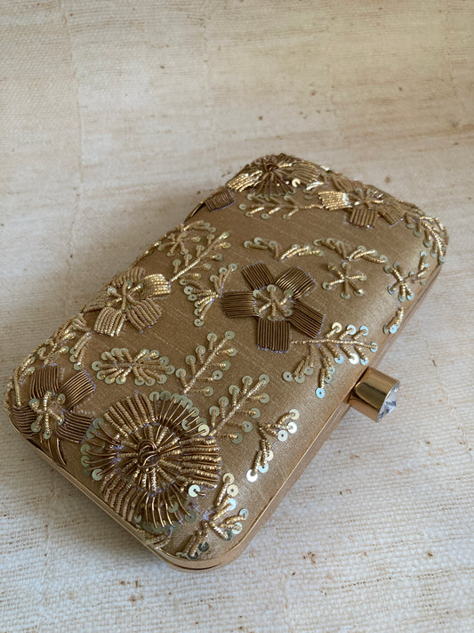 Faryal Handcrafted Rectangular Clutch (Gold) (ST139)