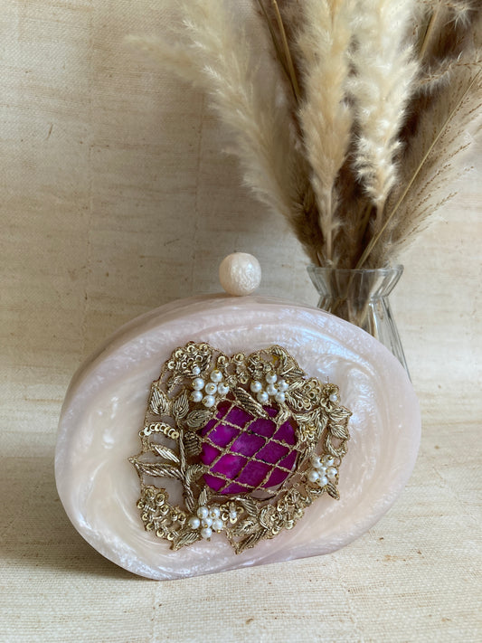 Maha (Luxury Hand Poured Resin Oval Clutch) (ST265) (Pink)