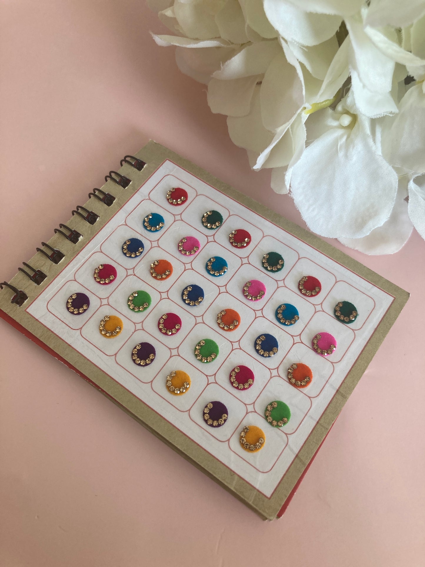 Half Moon Stone Assorted Colours 120 Bindi Booklet (ST852) (7 Inch Bindis)