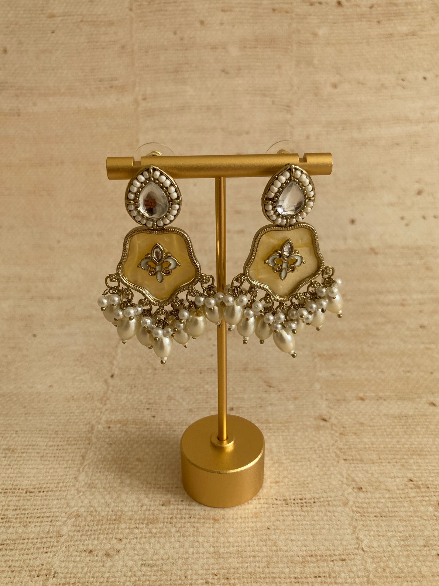 Antique Gold Mother Of Pearl Earrings (ST1081) (White)