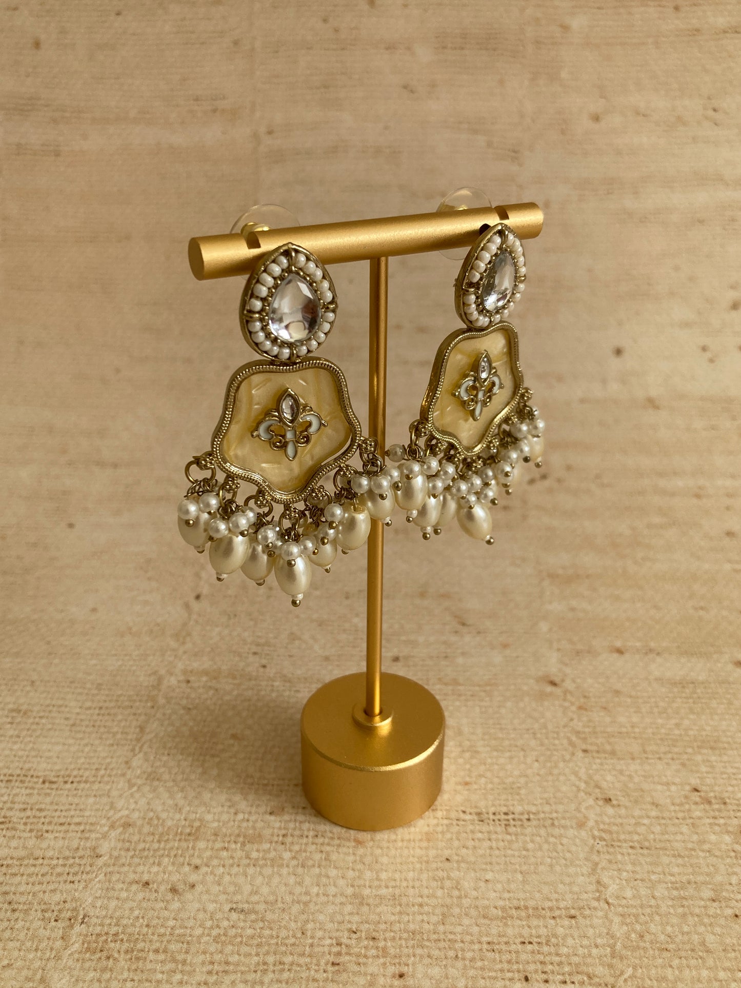 Antique Gold Mother Of Pearl Earrings (ST1081) (White)