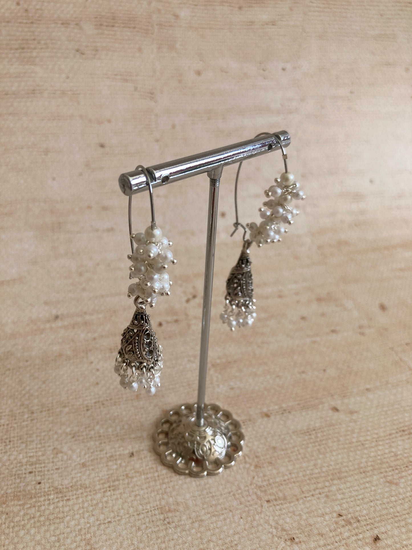 Oxidised Silver Pearl Jhumki Earrings (ST1083)