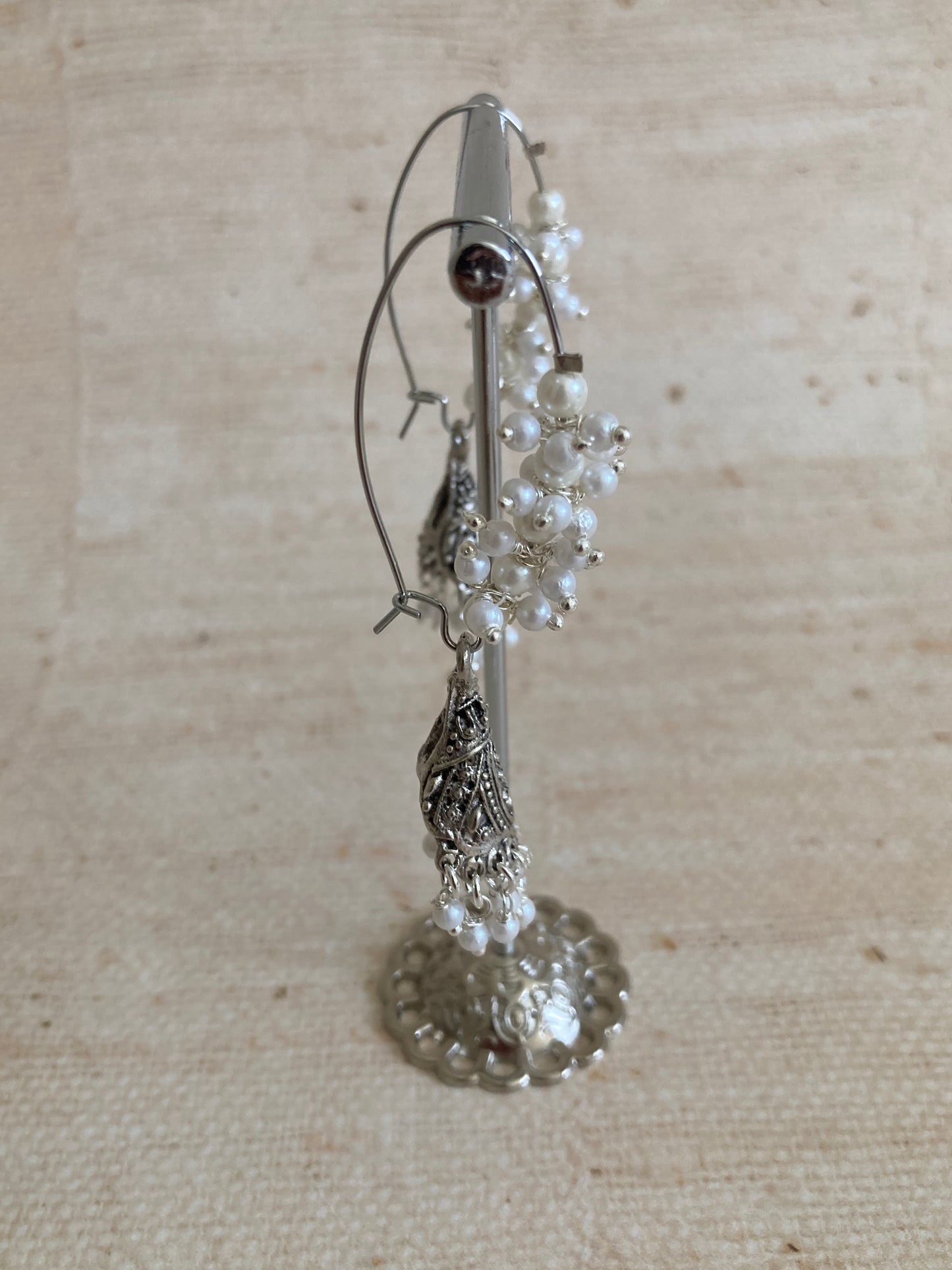 Oxidised Silver Pearl Jhumki Earrings (ST1083)
