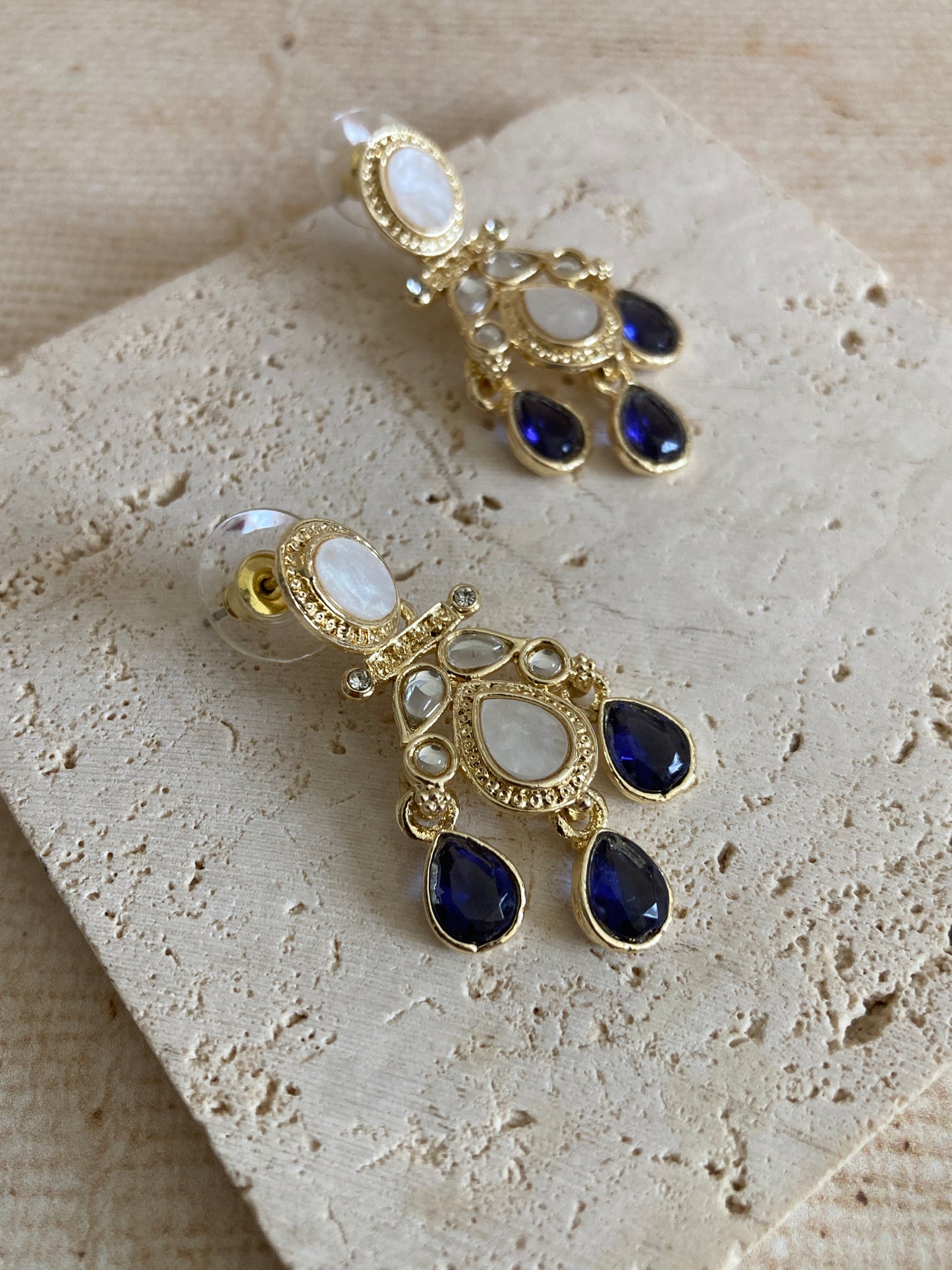 Gold Plated Mother Of Pearl Earrings (ST1093) (Blue)