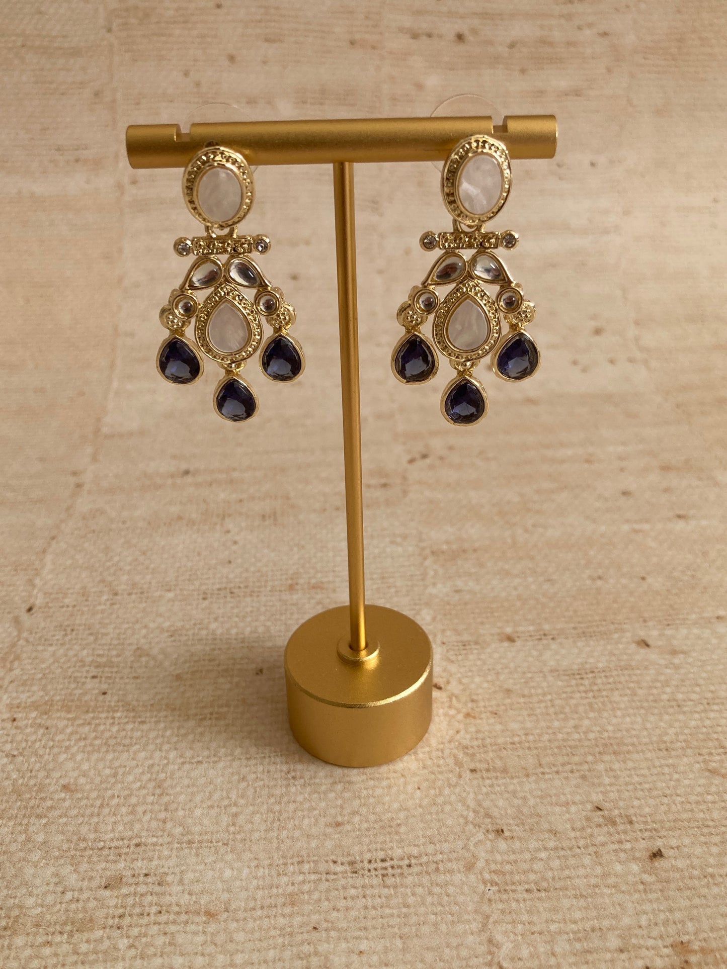 Gold Plated Mother Of Pearl Earrings (ST1093) (Blue)