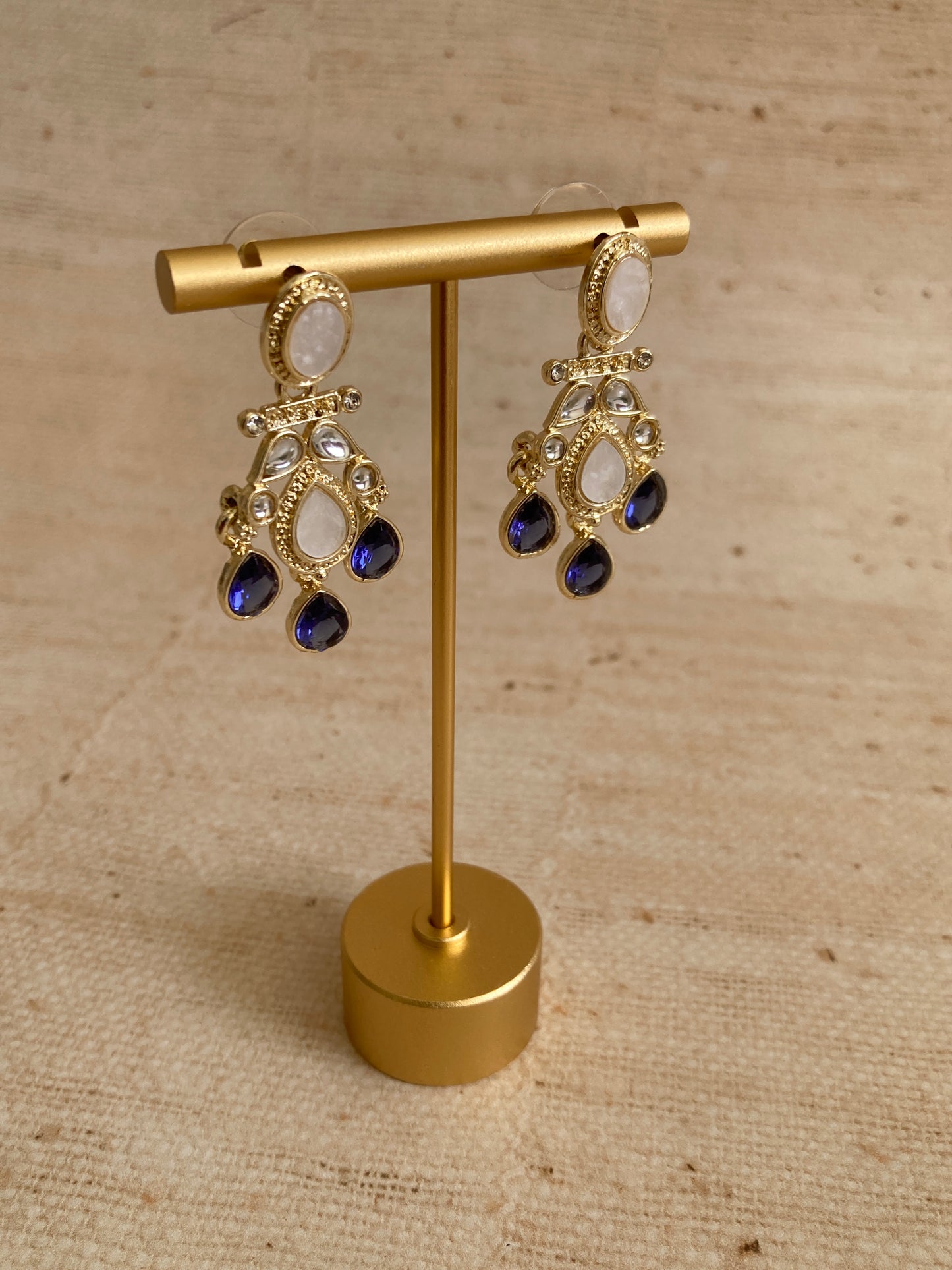 Gold Plated Mother Of Pearl Earrings (ST1093) (Blue)