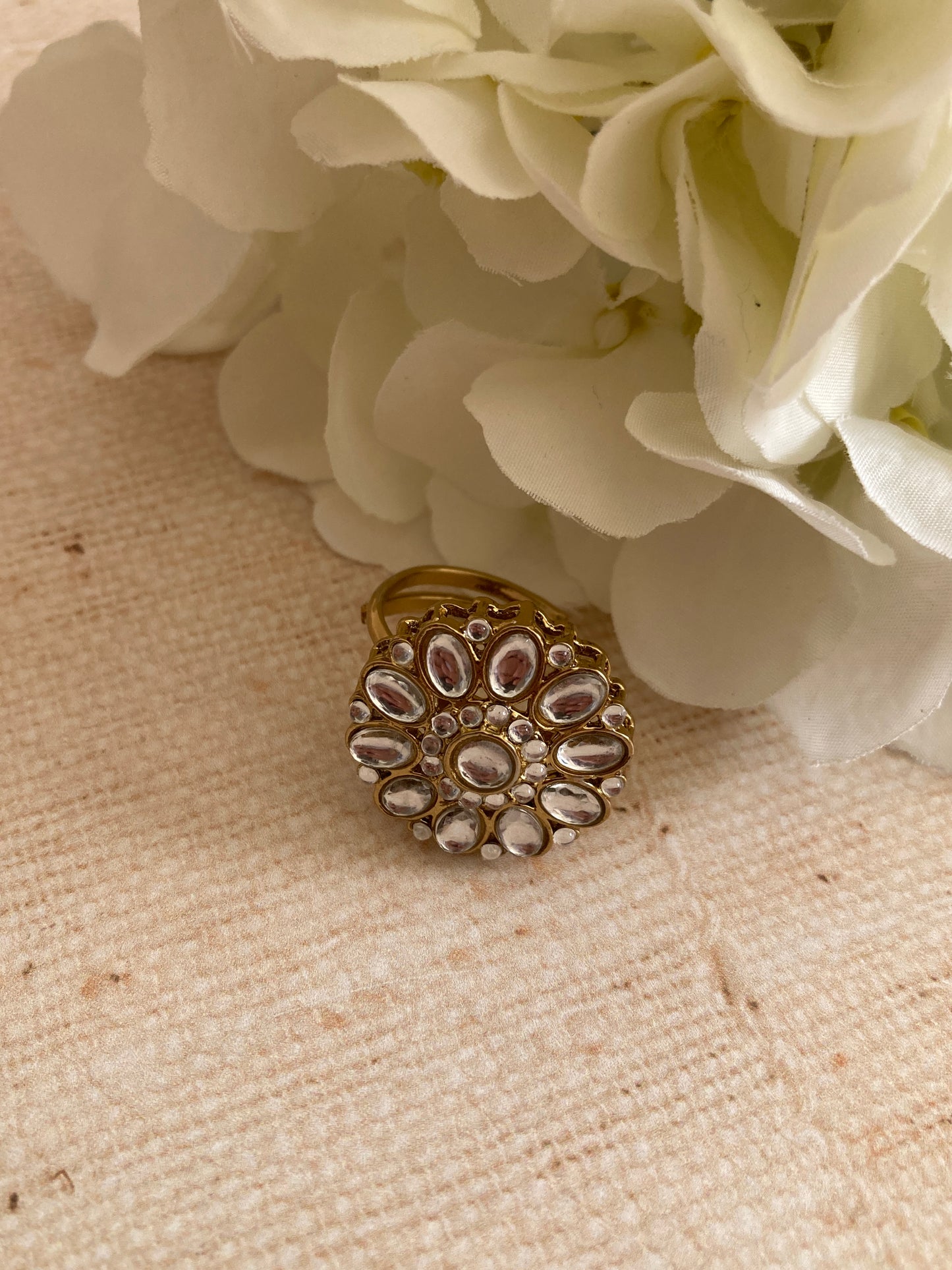 Antique Gold Adjustable Ring With Mehndi Plating (ST1092)