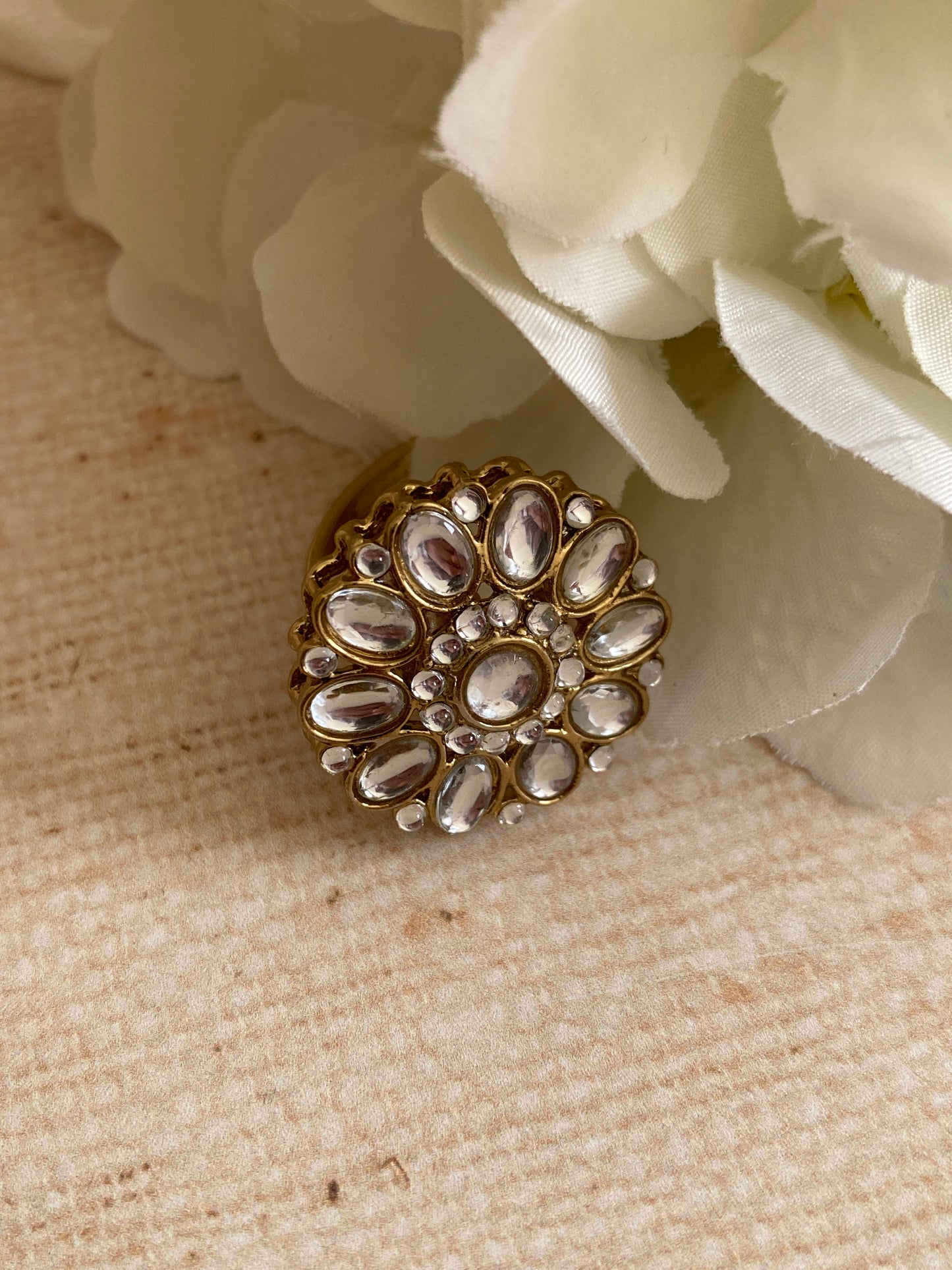 Antique Gold Adjustable Ring With Mehndi Plating (ST1092)