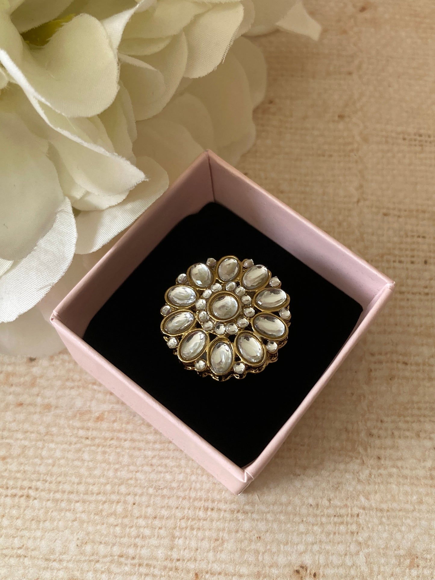 Antique Gold Adjustable Ring With Mehndi Plating (ST1092)