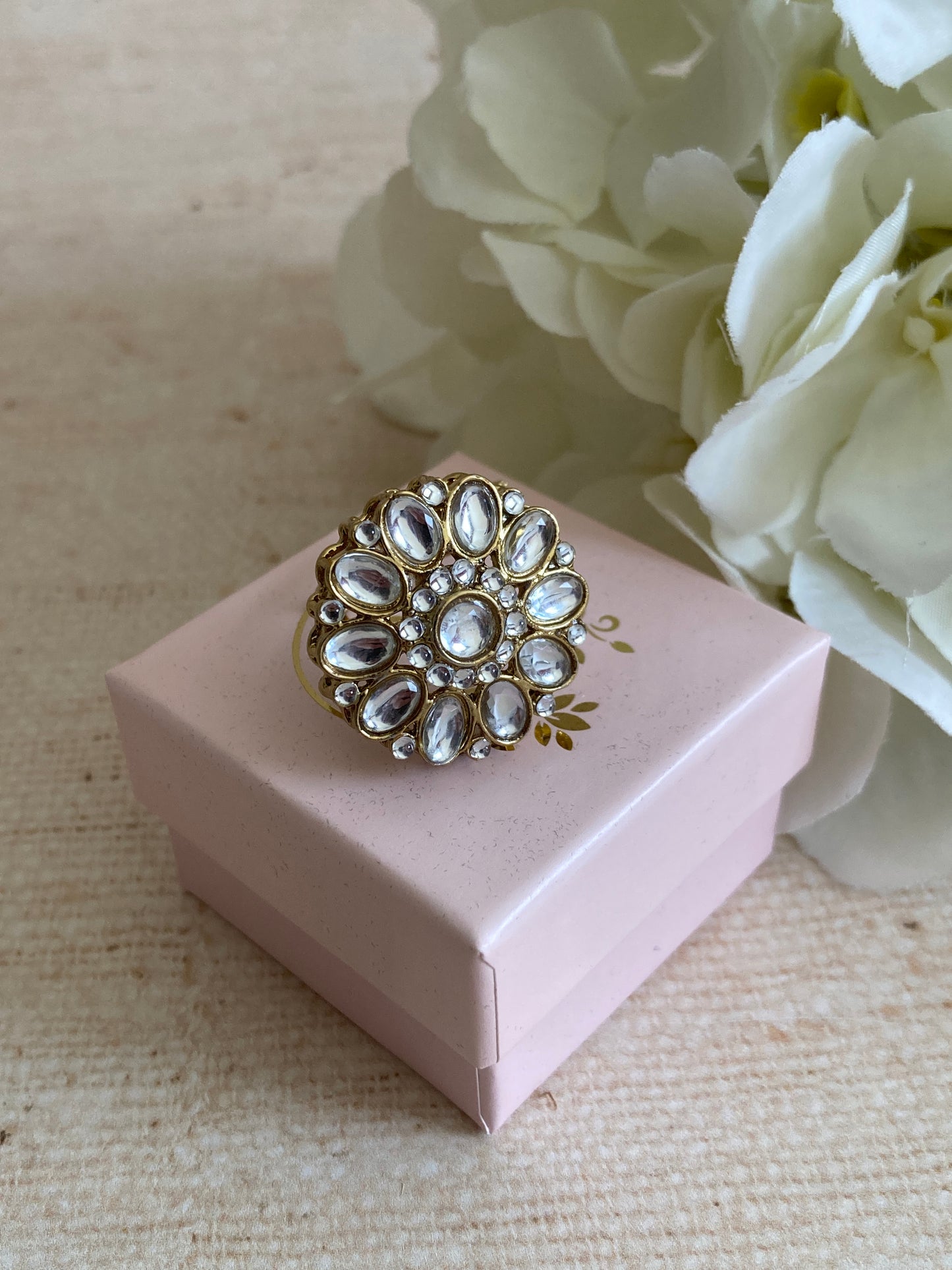 Antique Gold Adjustable Ring With Mehndi Plating (ST1092)