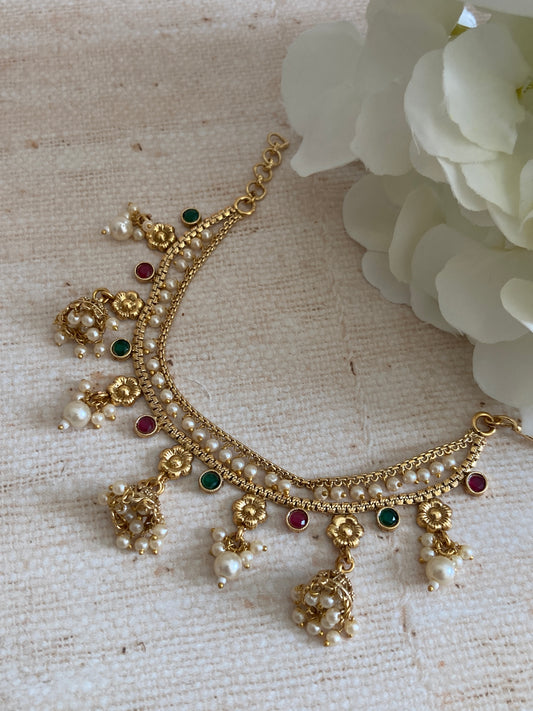 Gold Plated Pearl Ear Chains/Kaan Chain (ST1085) (Green And Pink)