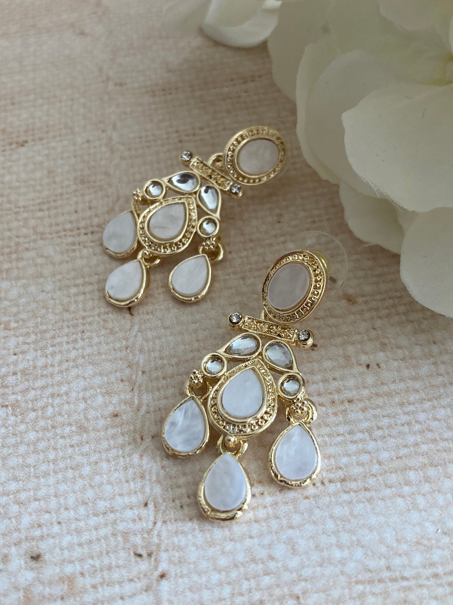 Gold Plated Mother Of Pearl Earrings (ST1093) (White)