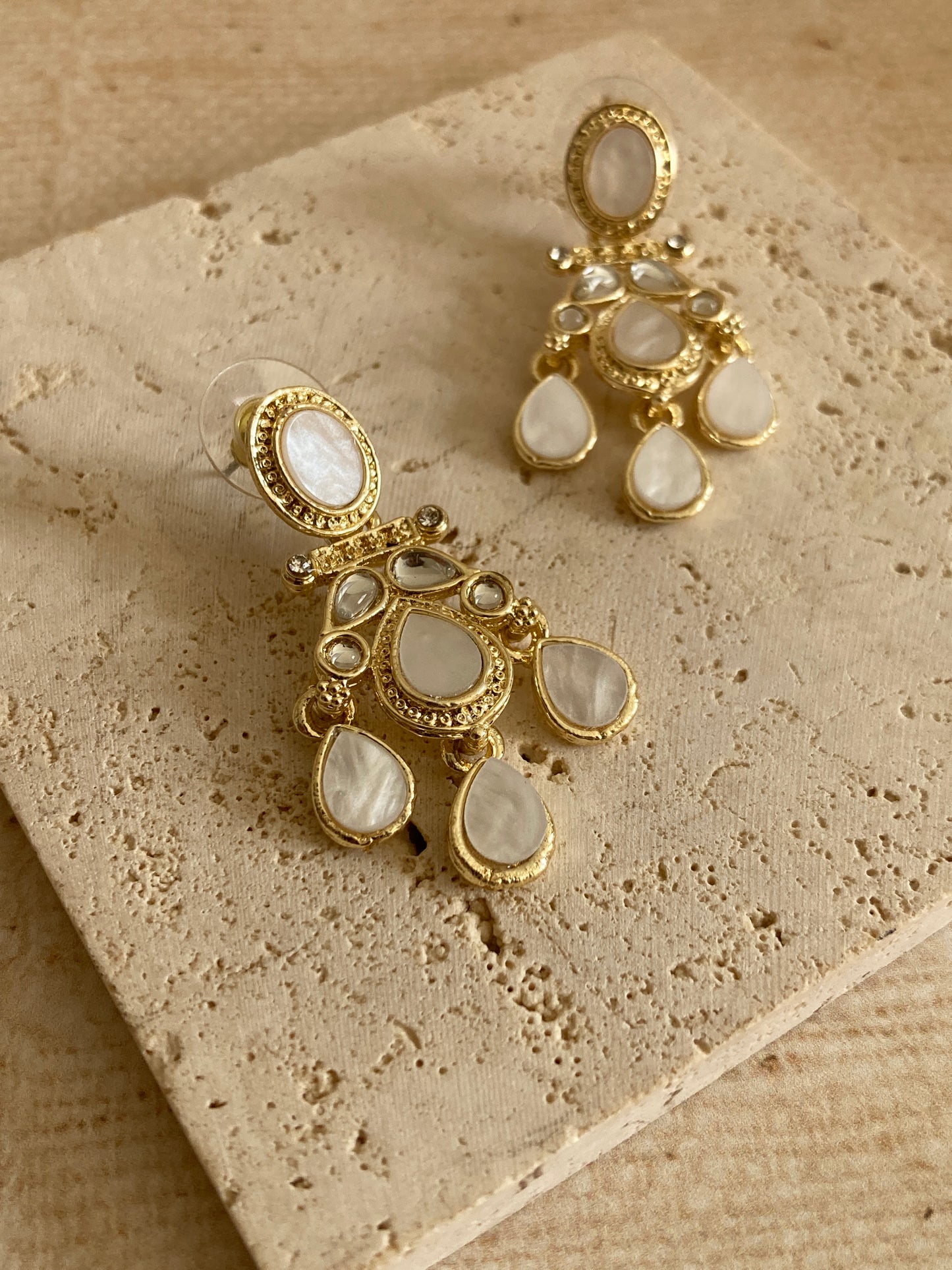 Gold Plated Mother Of Pearl Earrings (ST1093) (White)