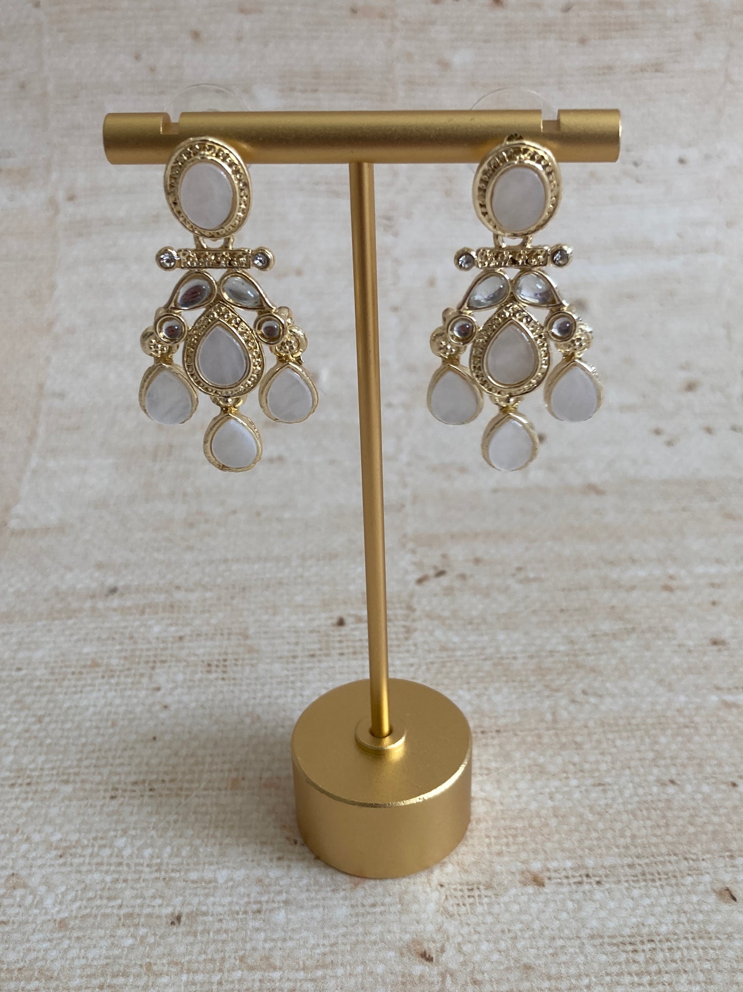 Gold Plated Mother Of Pearl Earrings (ST1093) (White)