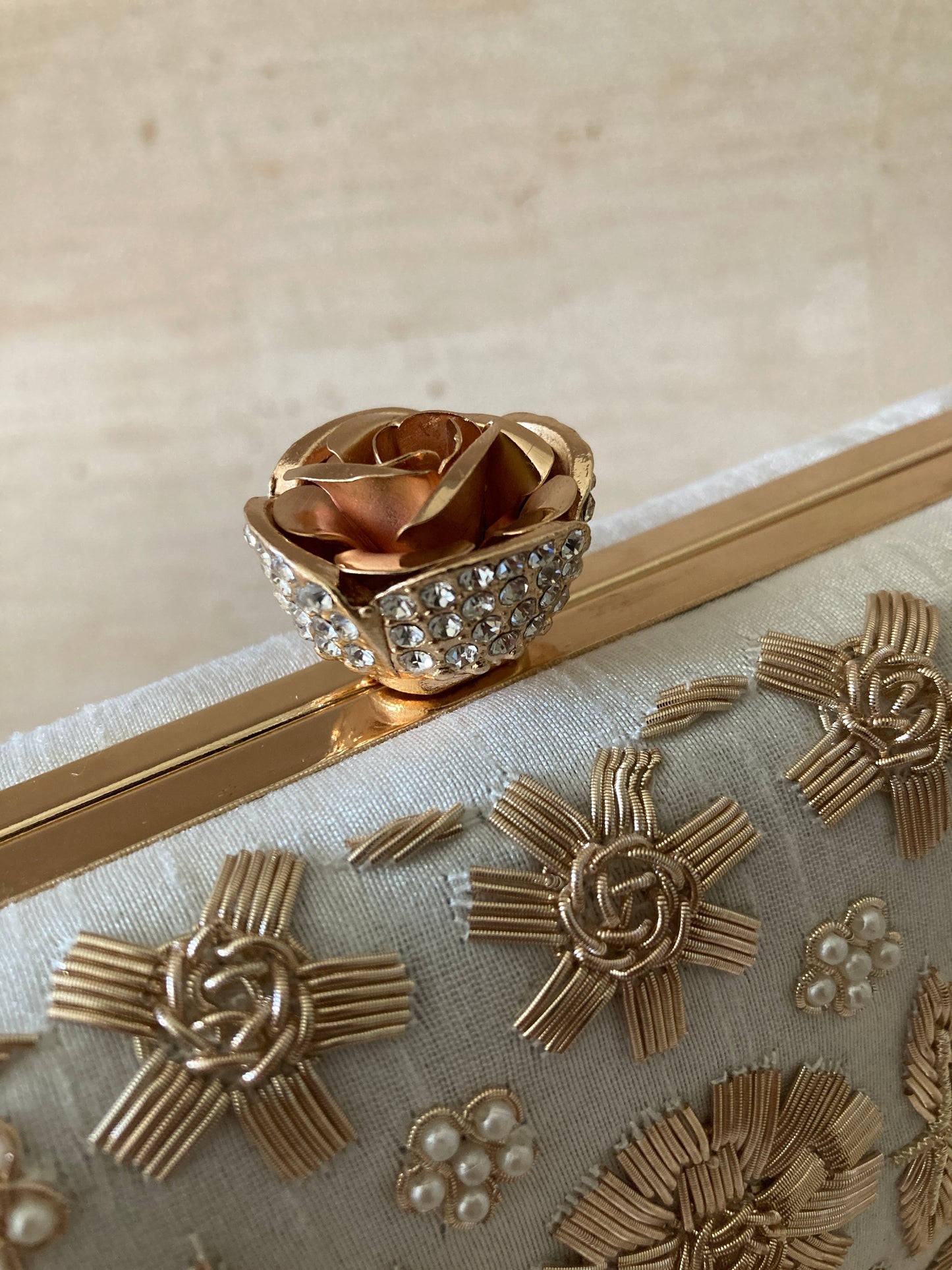Alina (Rectangular Clutch) (Off White) (S859) (Rose Clasp)