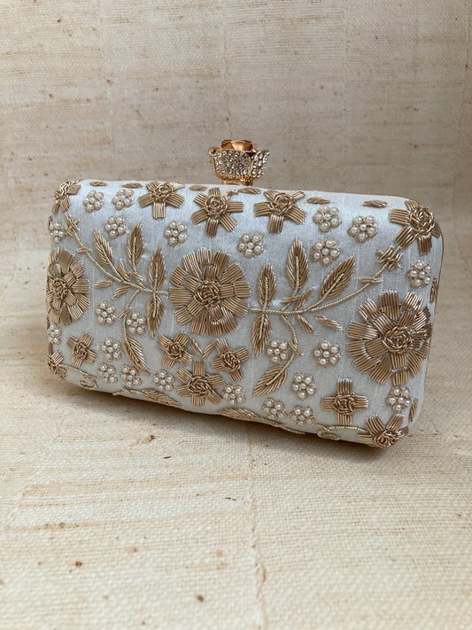 Alina (Rectangular Clutch) (Off White) (S859) (Rose Clasp)