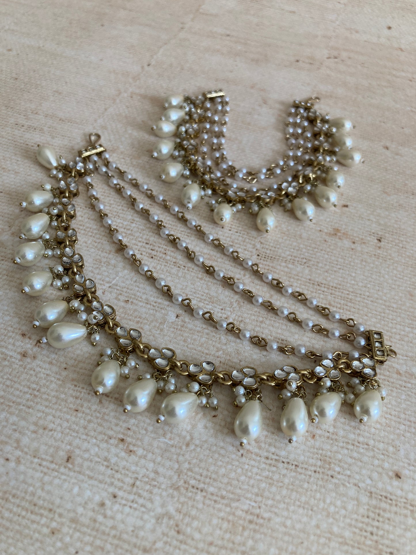 Antique Gold Plated Pearl Ear Chains/Kaan Chain (ST1087)