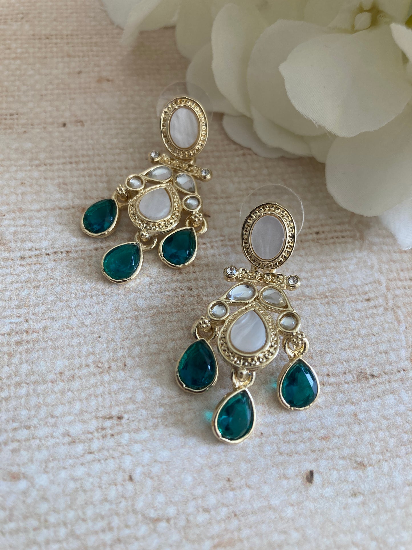 Gold Plated Mother Of Pearl Earrings (ST1093) (Green)