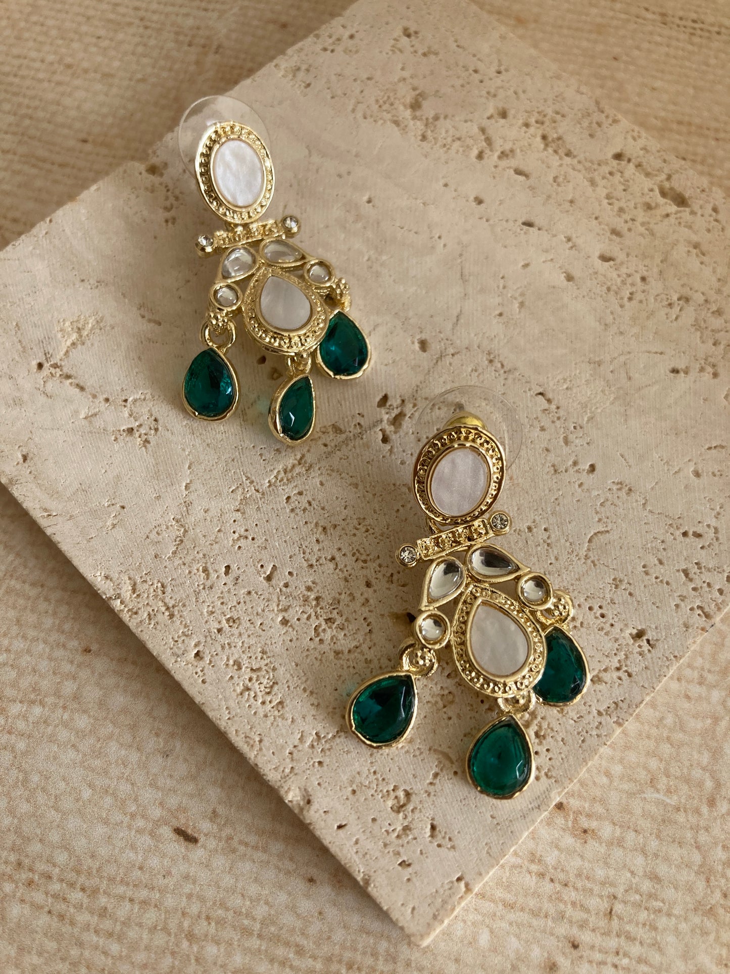 Gold Plated Mother Of Pearl Earrings (ST1093) (Green)