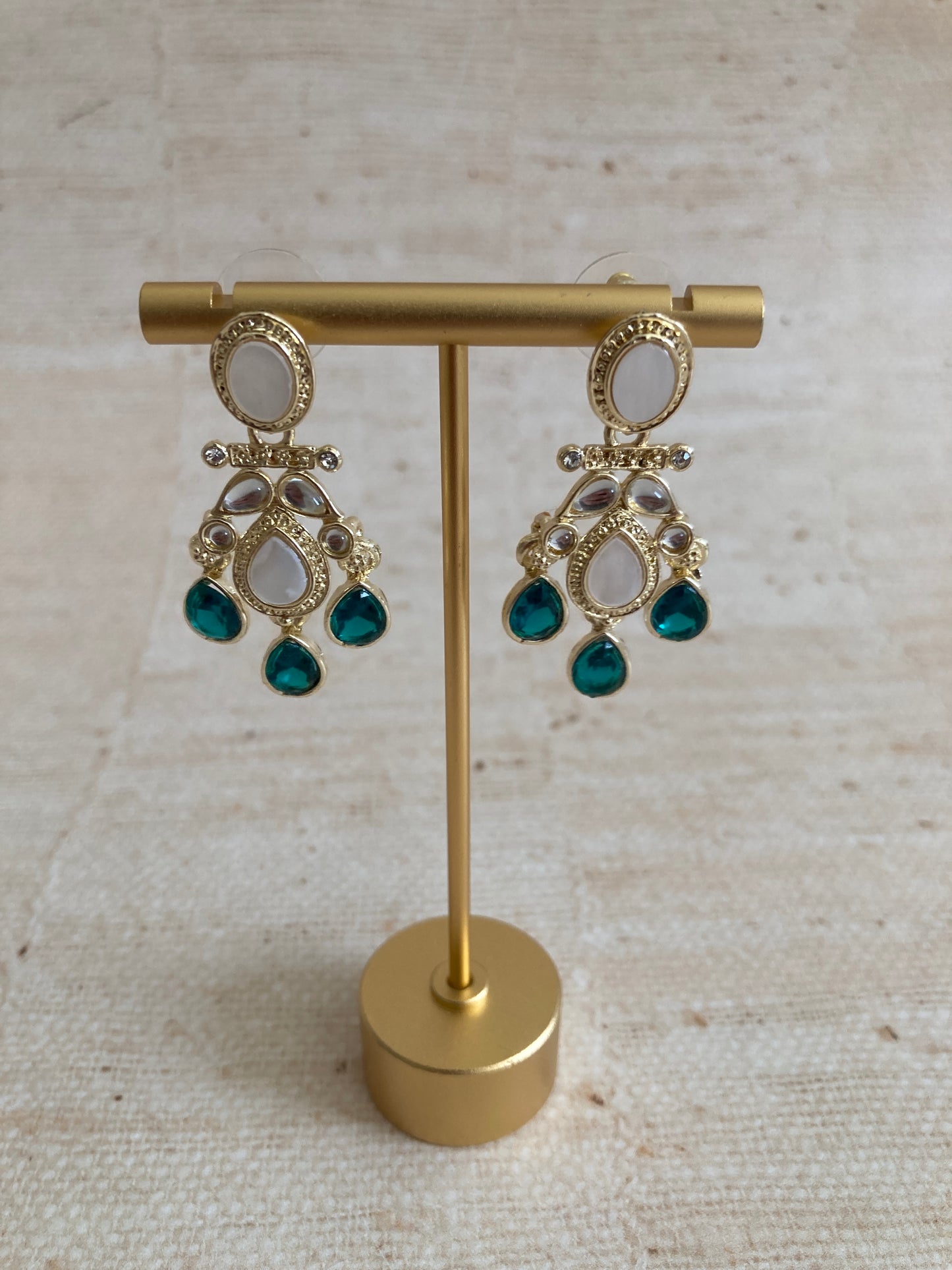 Gold Plated Mother Of Pearl Earrings (ST1093) (Green)