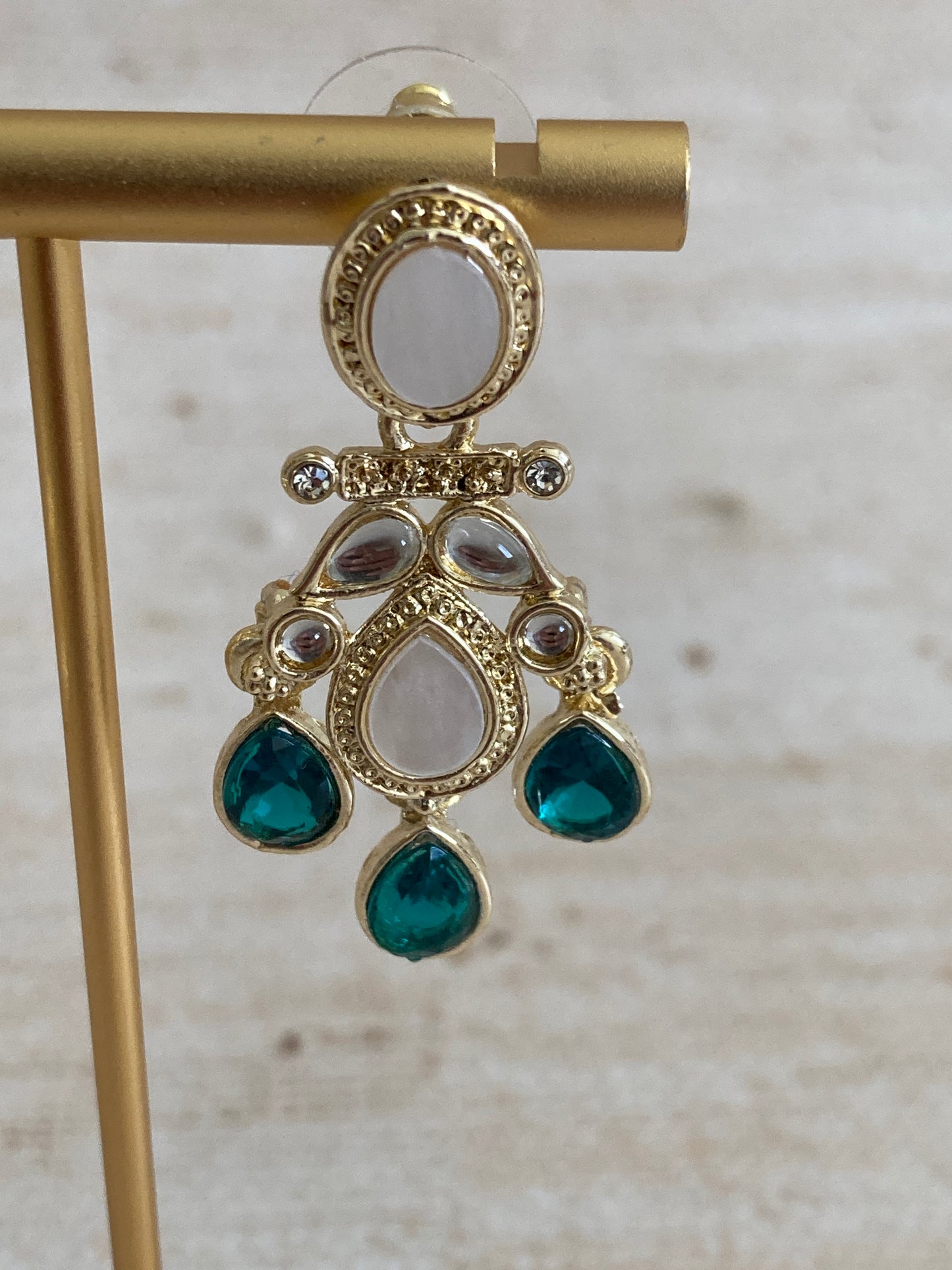 Gold Plated Mother Of Pearl Earrings (ST1093) (Green)