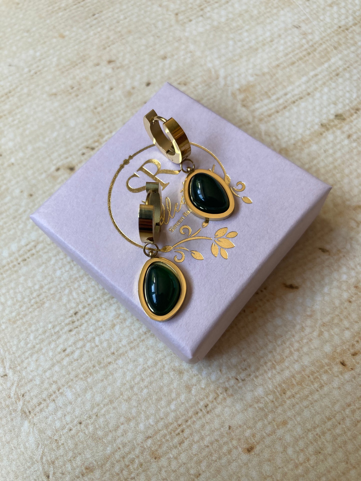 Dangle Hoop Emerald Green Earrings (ST1067)