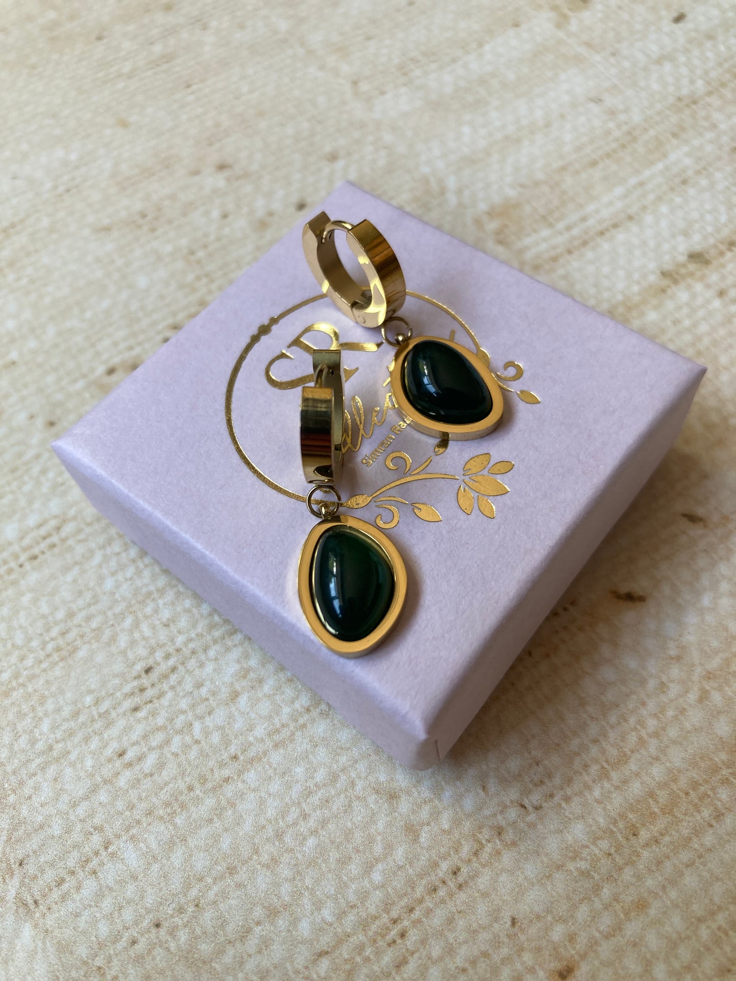 Dangle Hoop Emerald Green Earrings (ST1067)