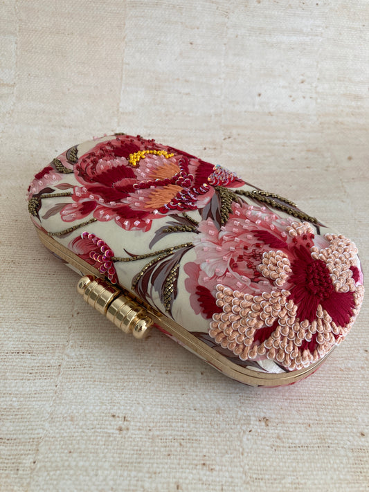 Ilima Floral Oval Clutch (ST1074) (Pink Multicoloured)