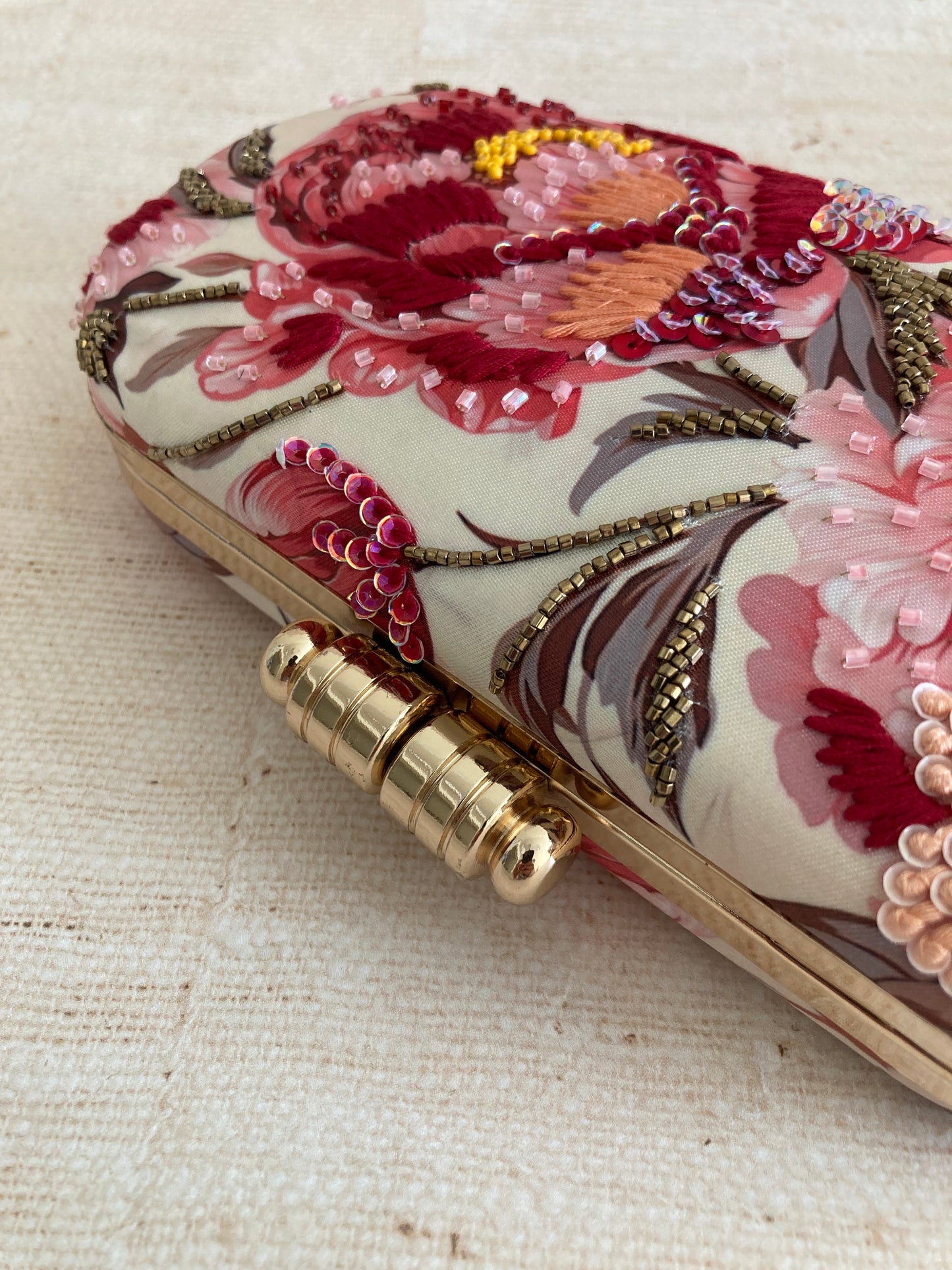 Ilima Floral Oval Clutch (ST1074) (Pink Multicoloured)