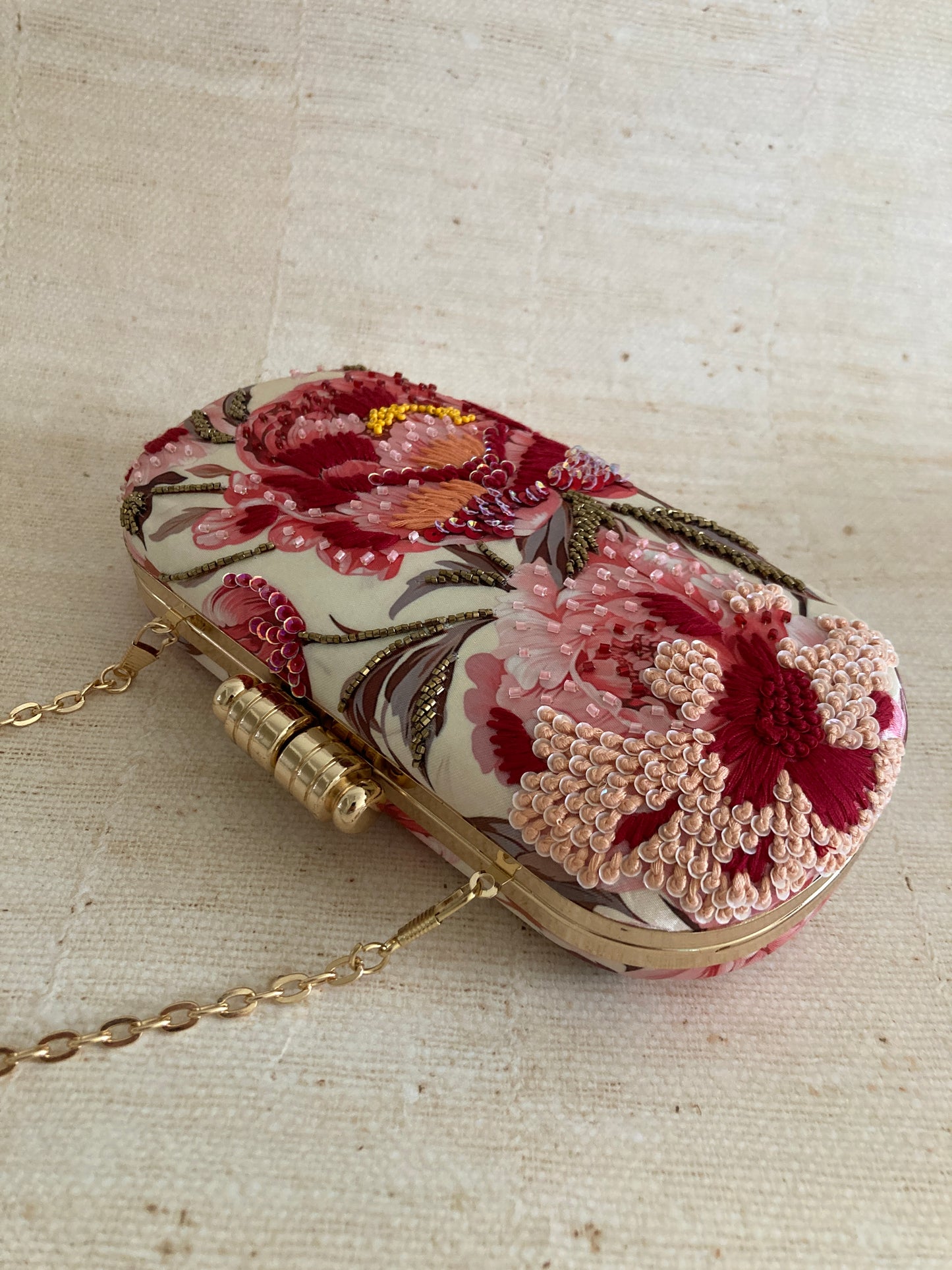 Ilima Floral Oval Clutch (ST1074) (Pink Multicoloured)