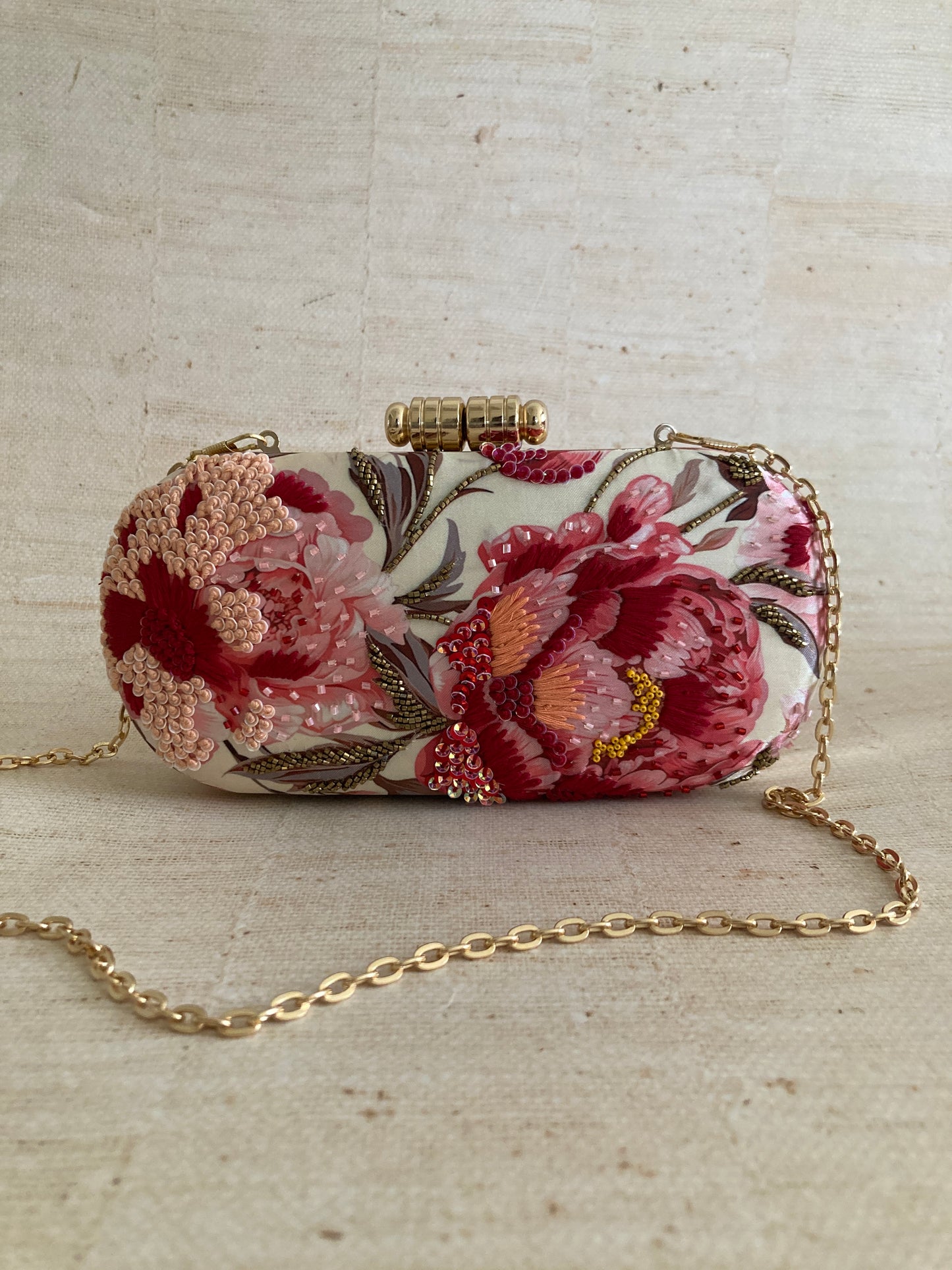 Ilima Floral Oval Clutch (ST1074) (Pink Multicoloured)