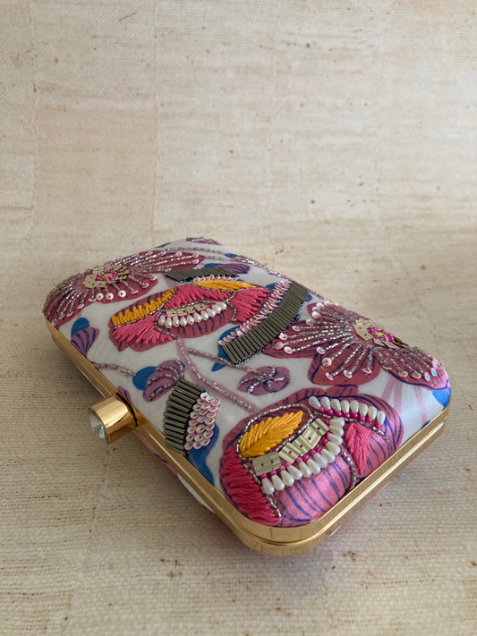 Eden Floral Rectangular Clutch (ST1071) (Pink Multicoloured)