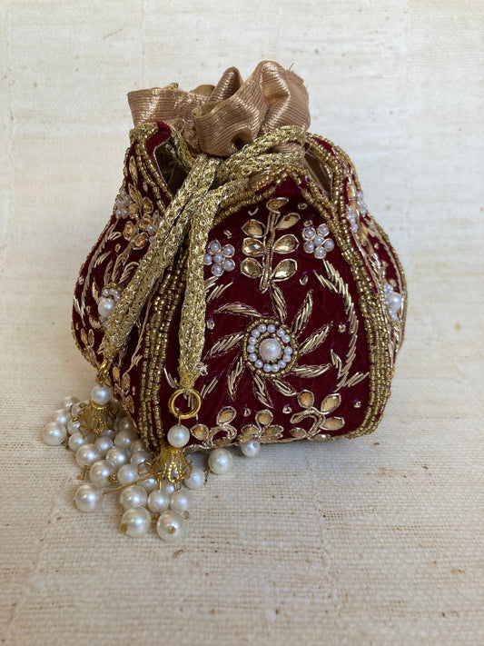 Rabia (Velvet Potli Bag) (Maroon) (ST267)