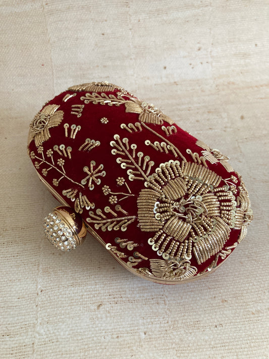 Sehar Oval Velvet Clutch (Maroon)(ST885)