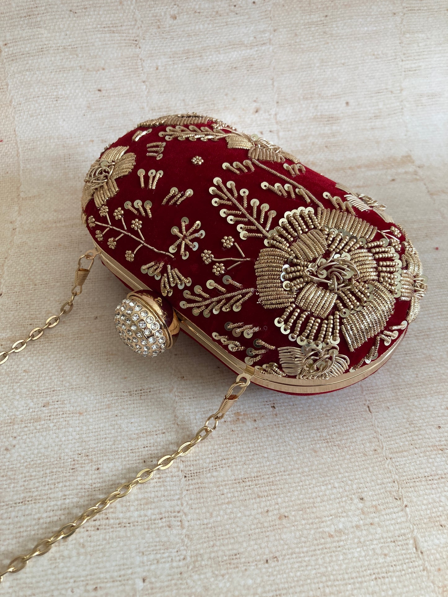 Sehar Oval Velvet Clutch (Maroon)(ST885)