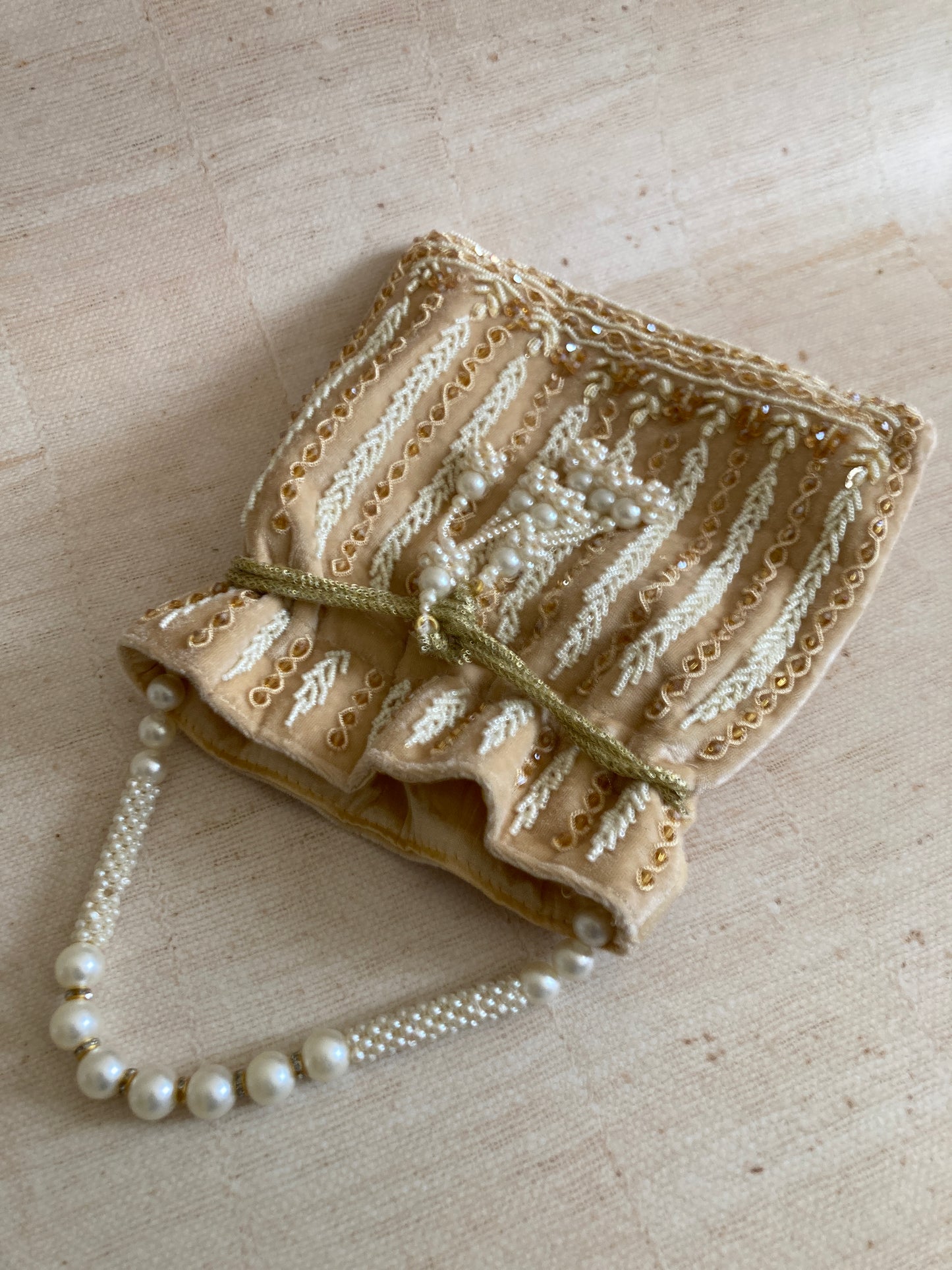 Mehar Gold Velvet Pearl Handcrafted Potli Bag (ST882)