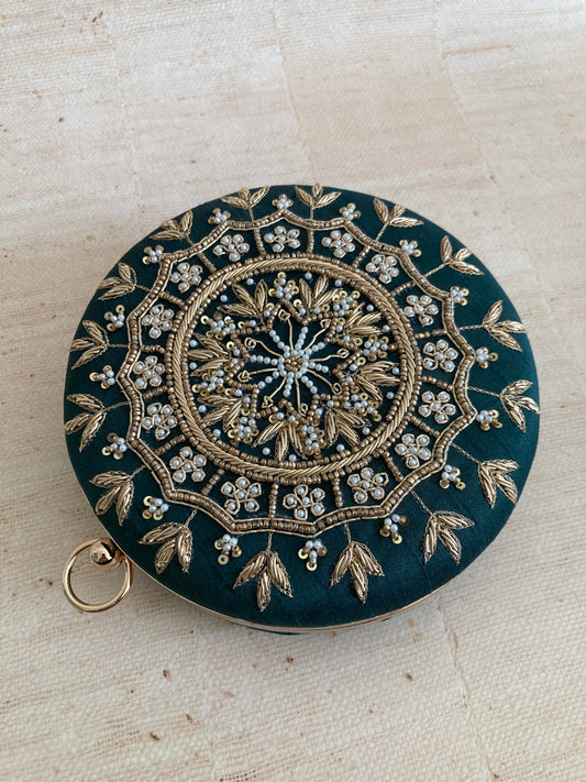 Raazi Circular Clutch (Emerald Green) (ST350)