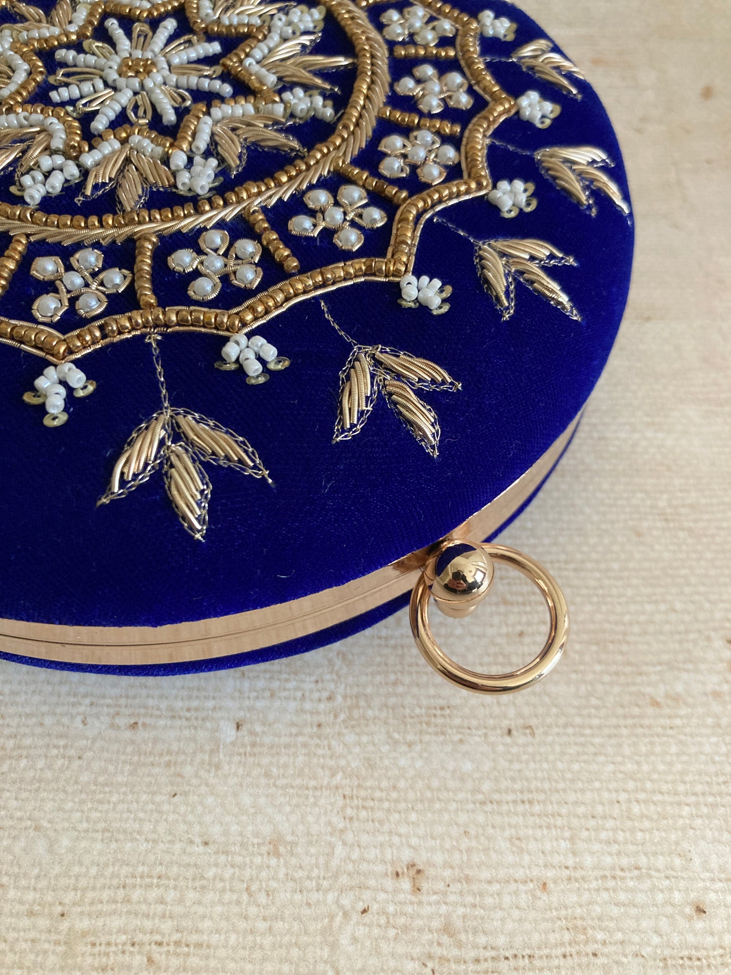 Aarza Royal Blue Velvet Bangle Clutch (ST735)