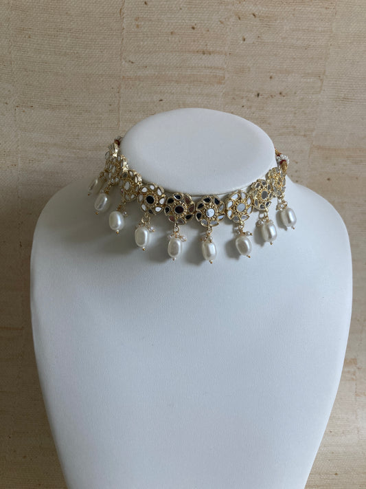 Silver Indian Choker Gold Plated Mirror Set (ST887)