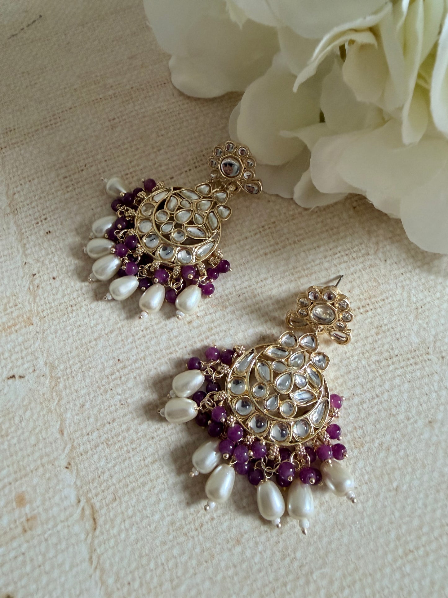 Noor Purple Gold Plated Kundan Earrings And Tikka Set (ST979)