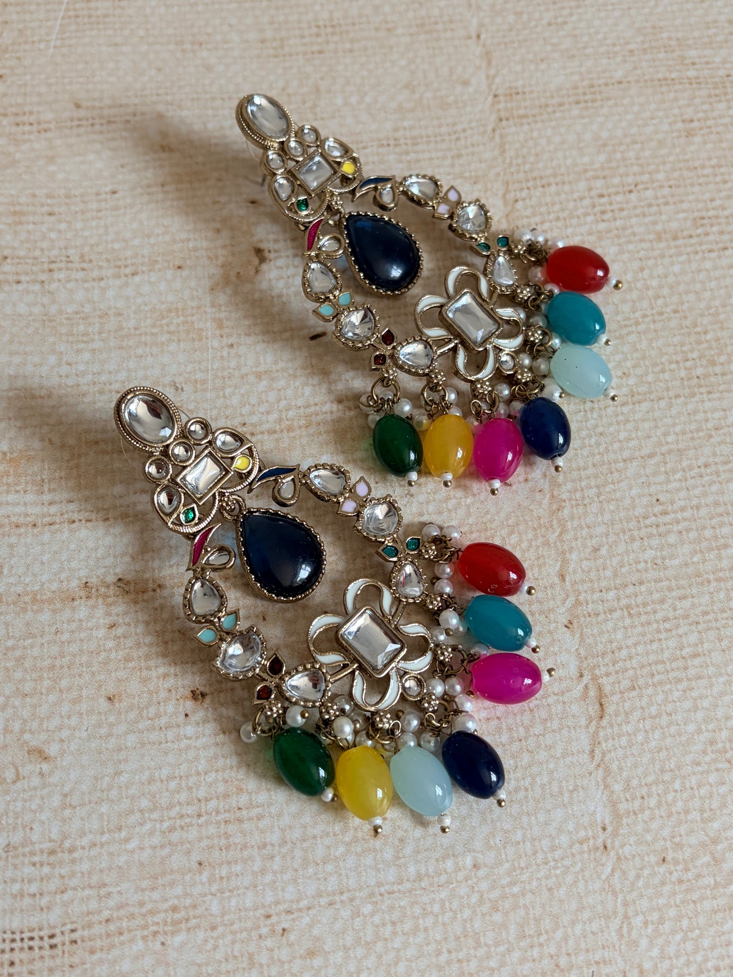 Anaya Kundan Pearl Antique Earrings (ST1059) (Multicoloured)