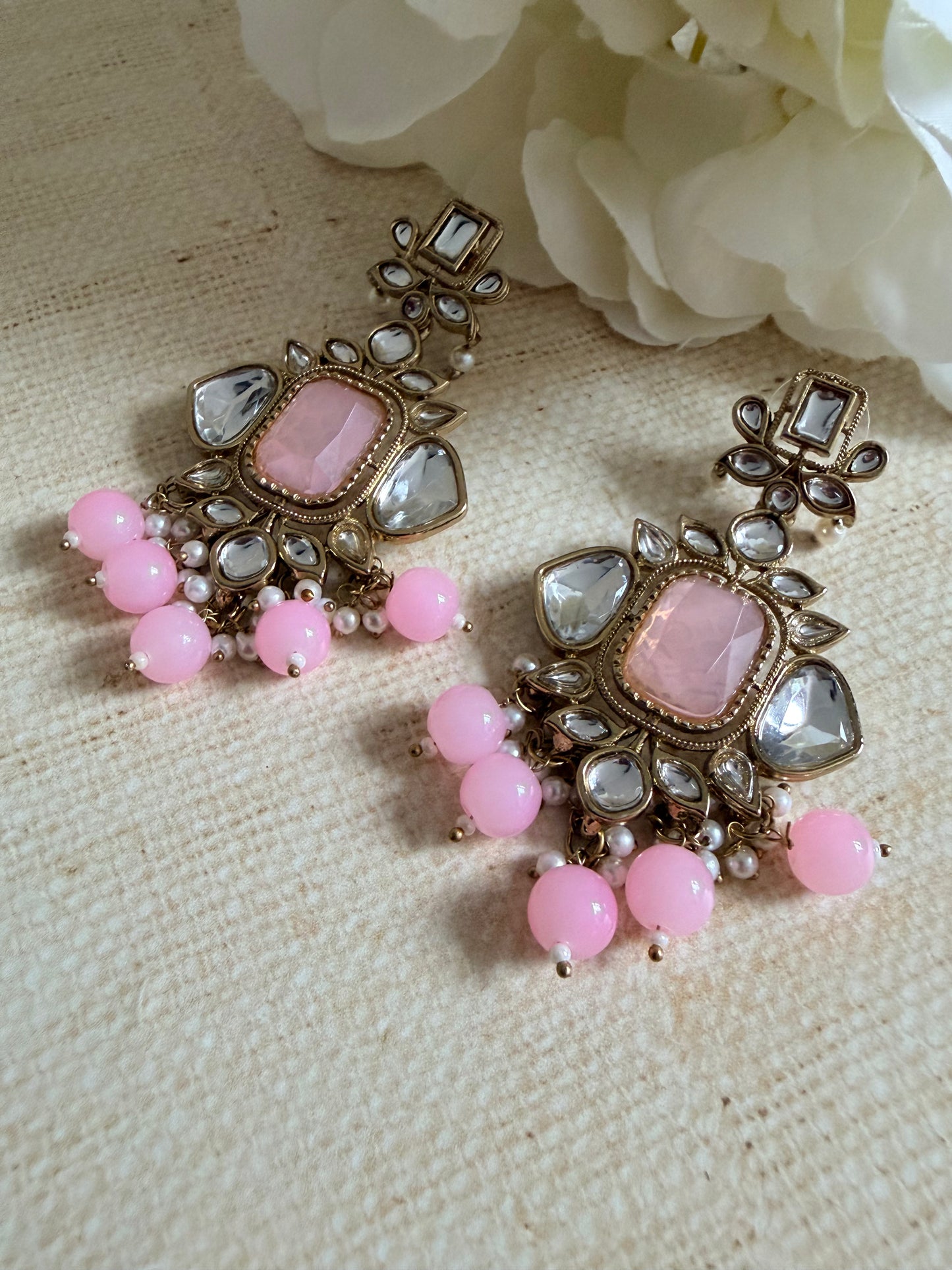 Sia Pink Kundan Pearl Earrings (ST1062)