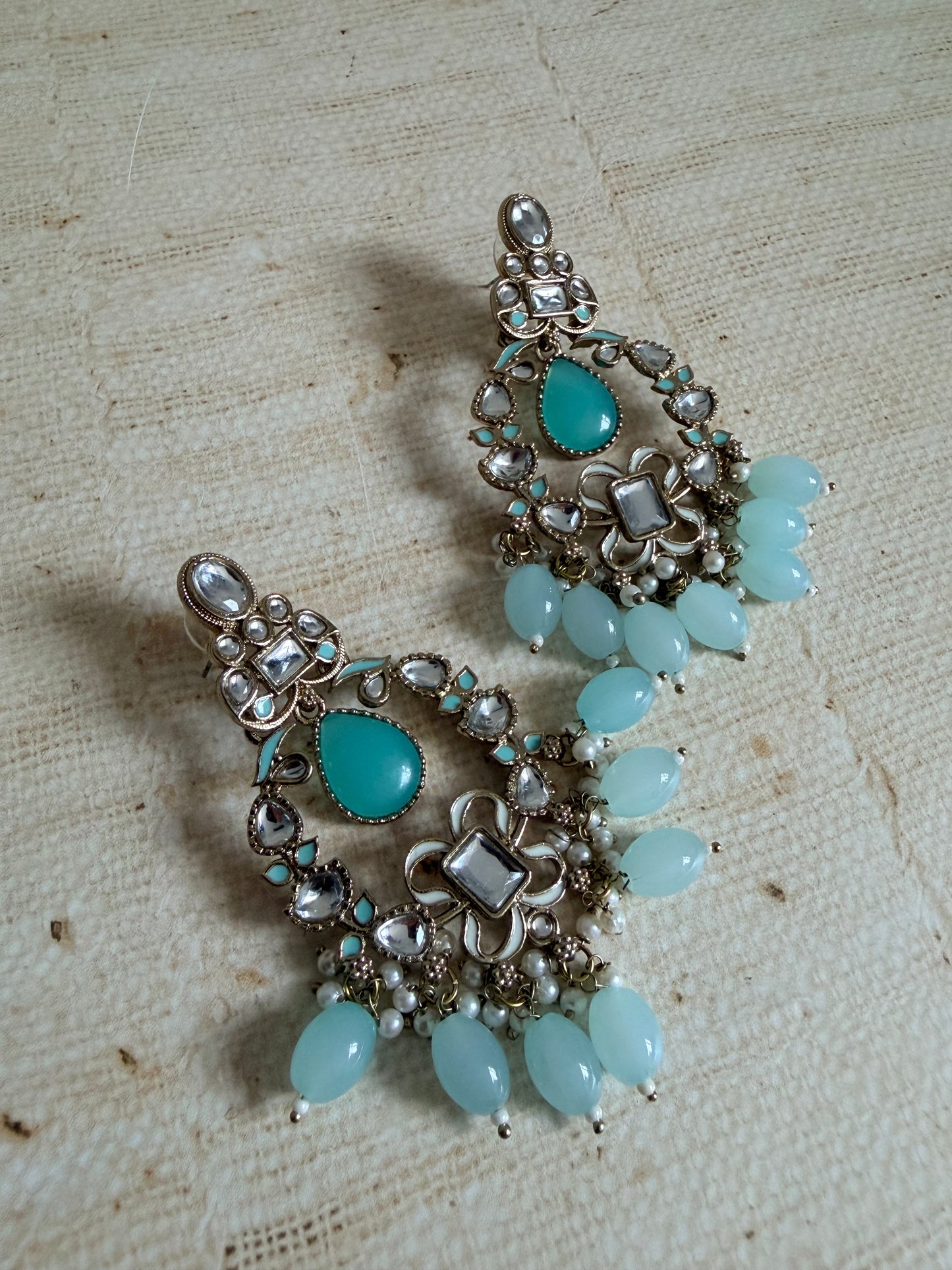 Anaya Kundan Pearl Antique Earrings (ST1059) (Blue)