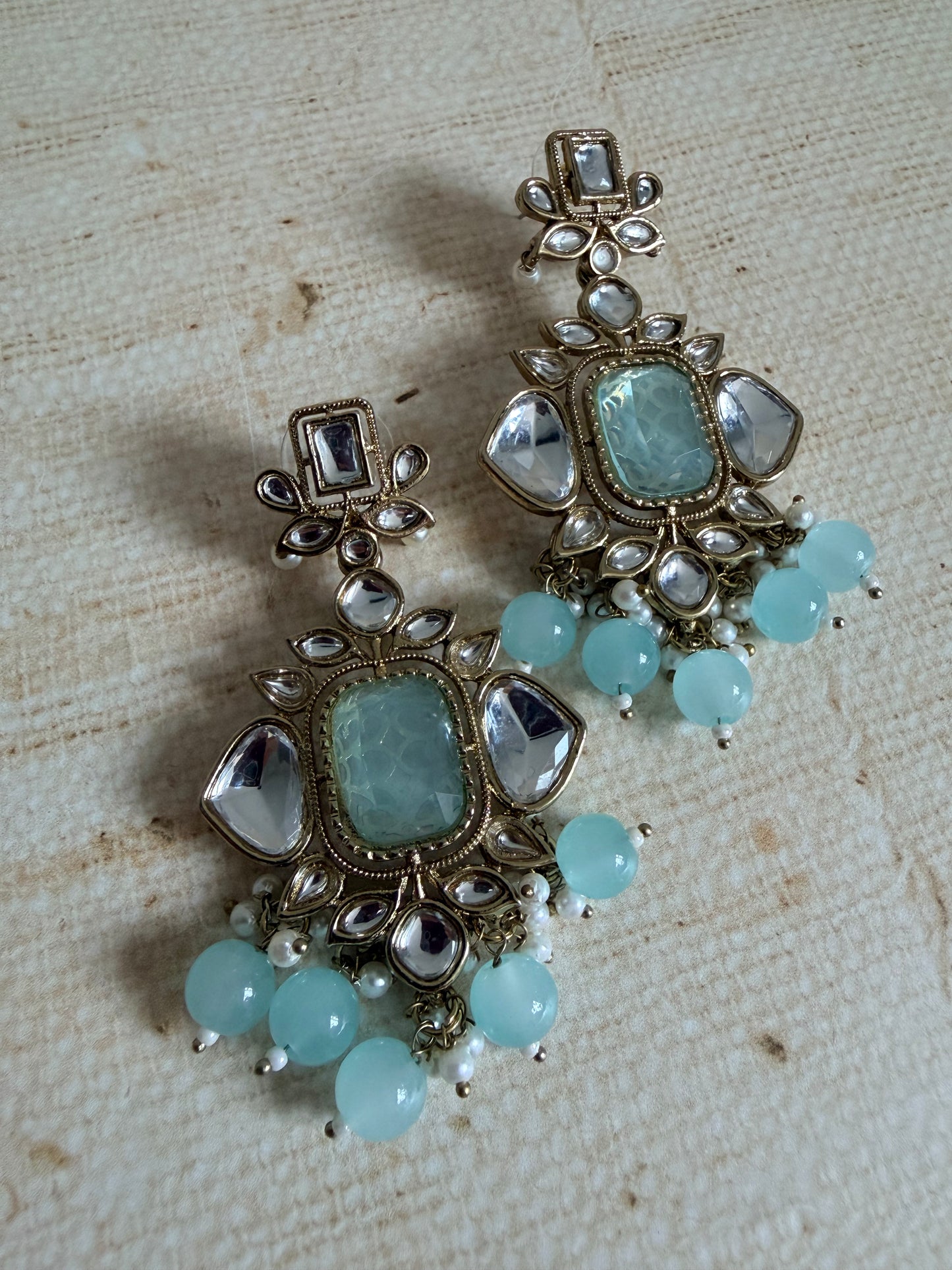 Sia Blue Kundan Pearl Earrings (ST1062)