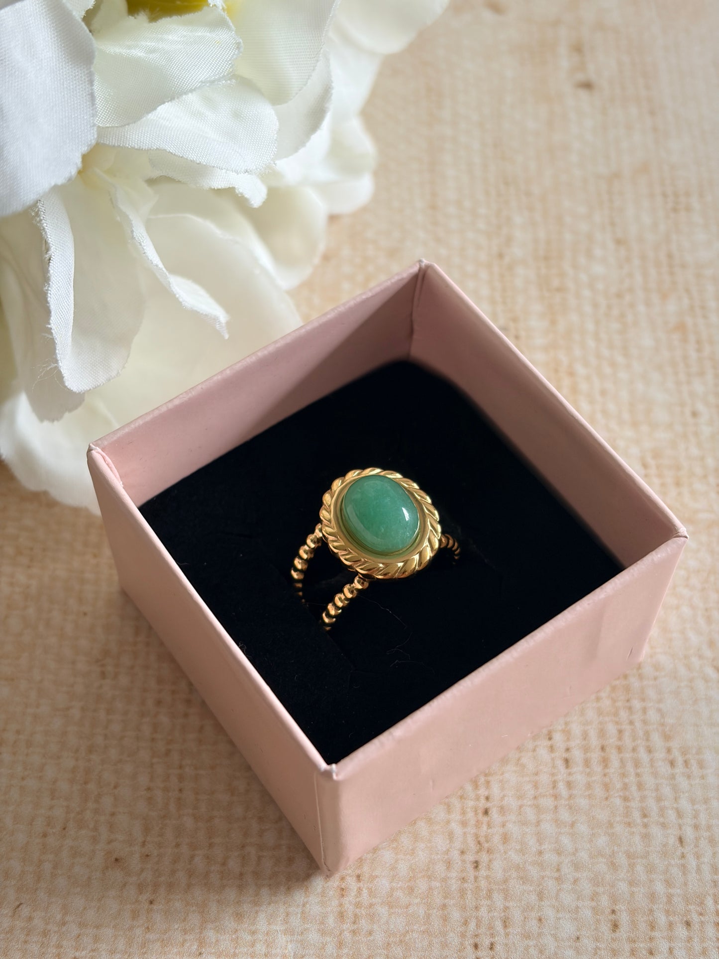 Gold Plated Green Double Band Ring (ST1097)