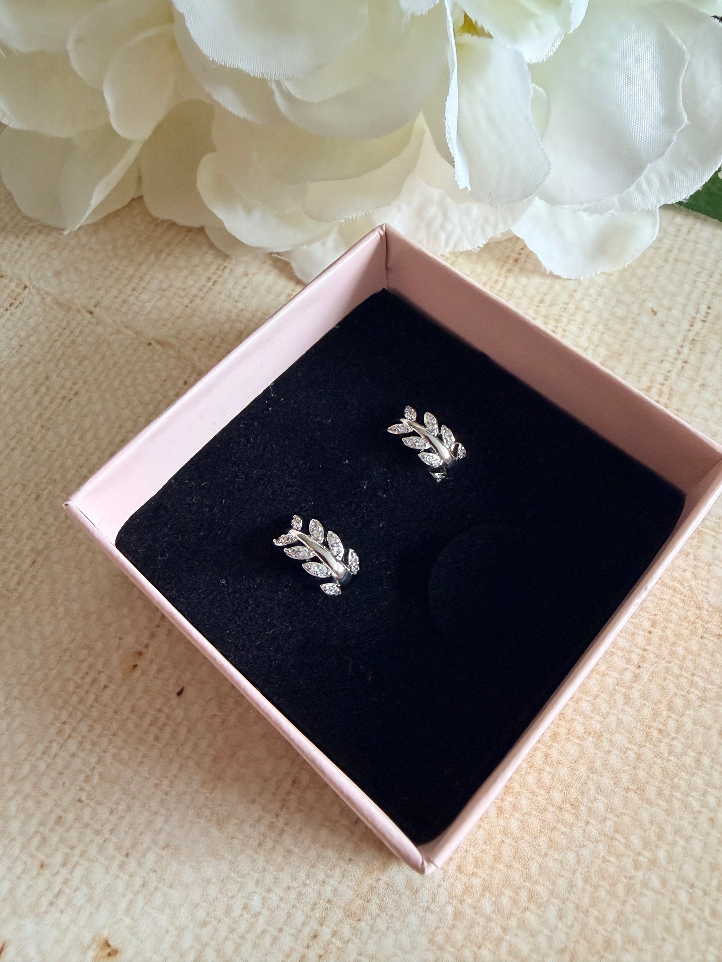 Silver Leaf Huggie Hoop Earrings (ST879)