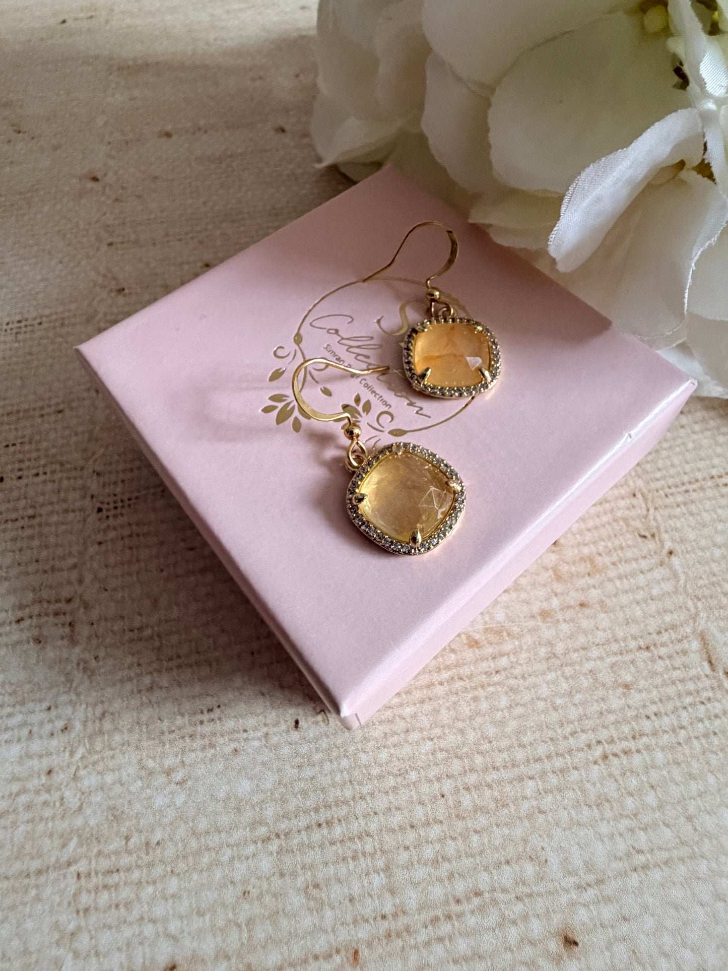 Yellow Stone Square Dangle Earrings (ST1101)